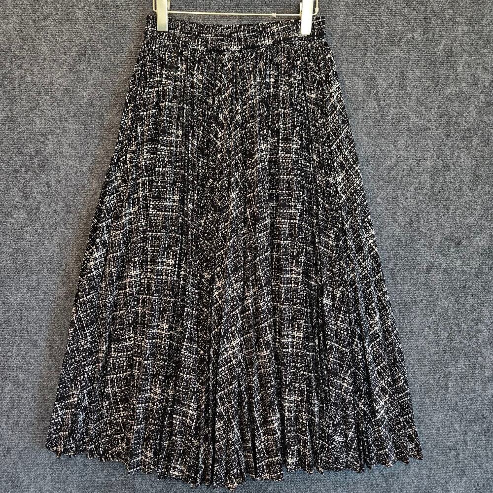 Duantuan Pleated Maxi Skirt Black White Abstract Print Elastic Waist Size S